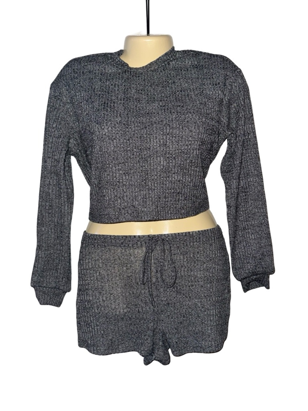 SHEIN Charcoal Gray Ribbed Knit Lounge Two-Piece Set